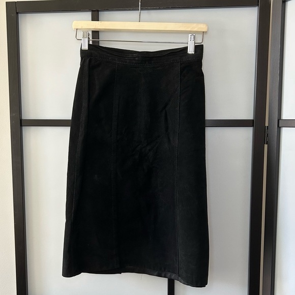 [XS/S] Vintage 100% Real Suede Black Midi Length Pencil Skirt Stunning - Picture 1 of 16